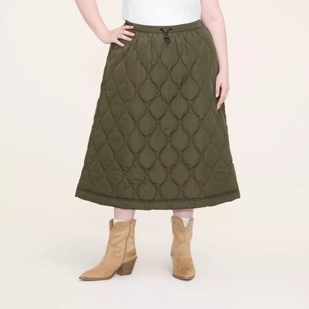 Woolrich Target Plus 1X / 1XL Extra Large Quilted Midi A-Line Skirt Olive Green